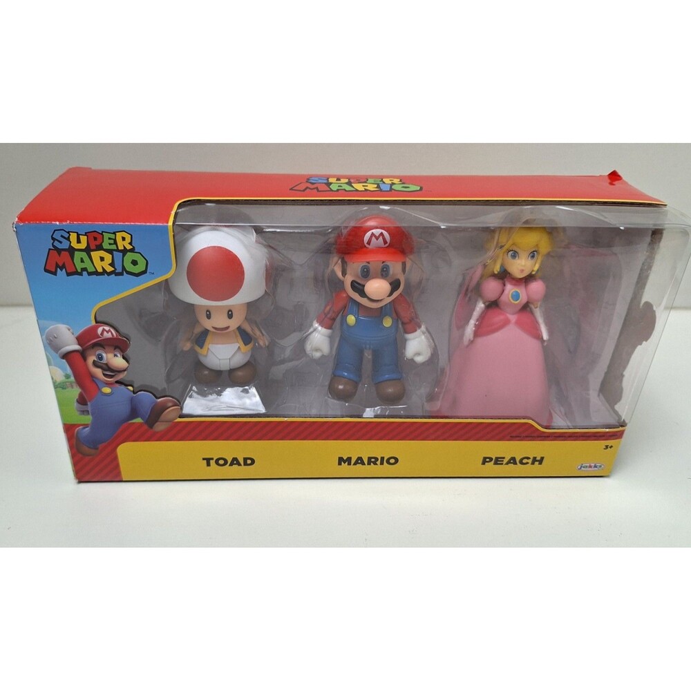 Nintendo Super Mario Toad, Mario, and Princess Peach Action Figure Set - NEW